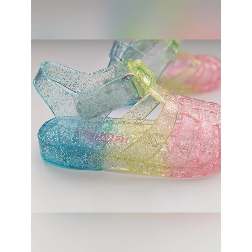 OshKosh B'gosh Baby (Size 4) Glitter Jelly Sandals in Pastel Rainbow Colors